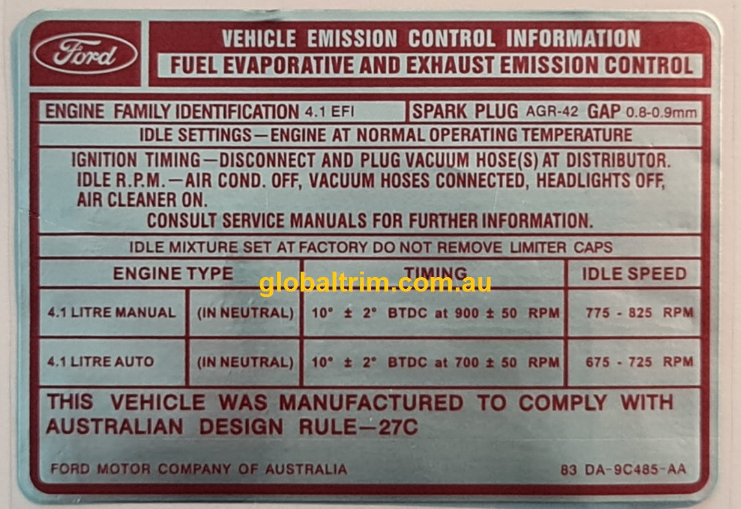 Ford Id Sticker FORD Factory Identification decals stickers labels XW XY XA XB XC XD X ...