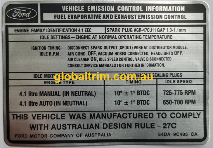 FORD Factory Identification decals stickers labels XW XY XA XB XC XD X ...