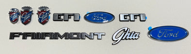 FORD XE BADGE KIT 9 PIECE - FAIRMONT GHIA EFI with FORD OVALS