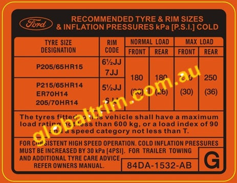 Ford Id Sticker FORD Factory Identification decals stickers labels XW XY XA XB XC XD X ...