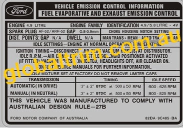 Ford Powerstroke Engine Label FORD ENGINE EMISSION LABEL DECAL STICKER XC XD XE XF 3.3 4.1 4.9 5.8 V ...