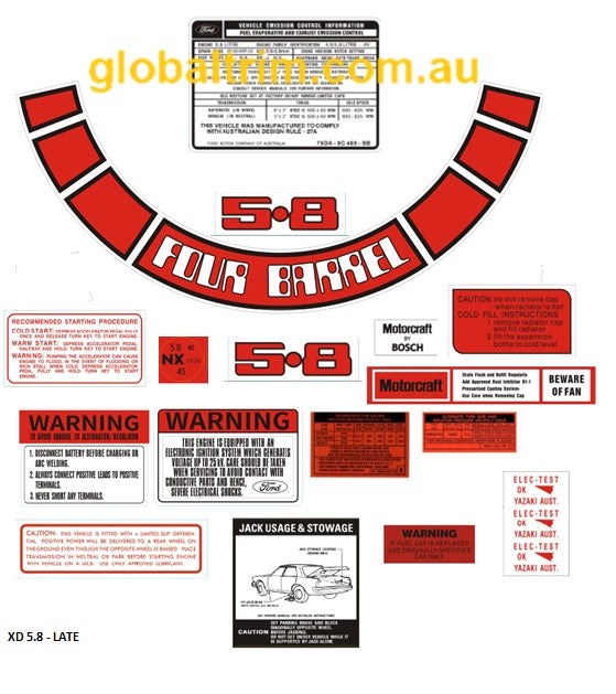 FORD XD XE XF ENGINE BAY STICKER KIT DECALS FALCON S FAIRMONT GHIA ESP ...